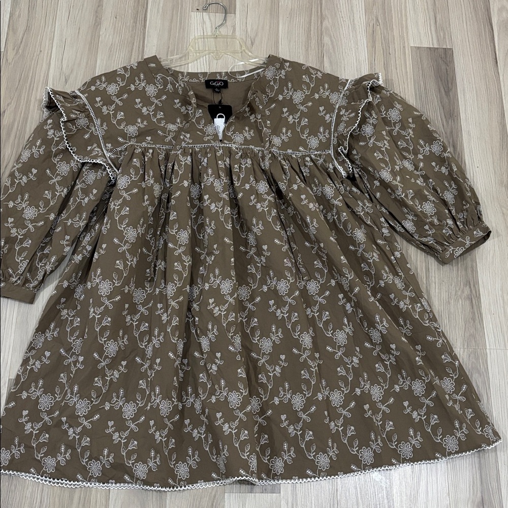 Gigio Vintage Floral Print Ruffle Sleeve Embroidered Dress Size L NWT‎ - Picture 2 of 14